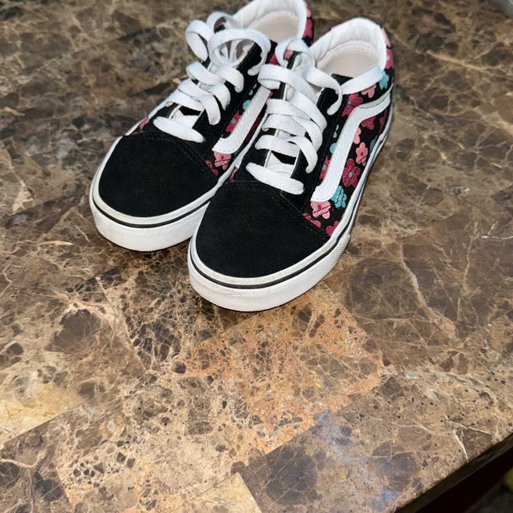 Vans Kids Shoes - Black with Floral Accents